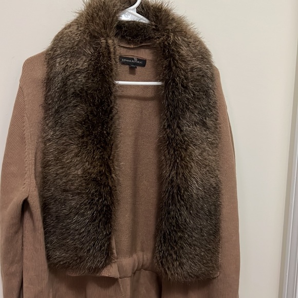 Banana Republic Disco Chunky Faux Fur Collar Long Knit Cardigan Outerwear XL - Picture 14 of 15